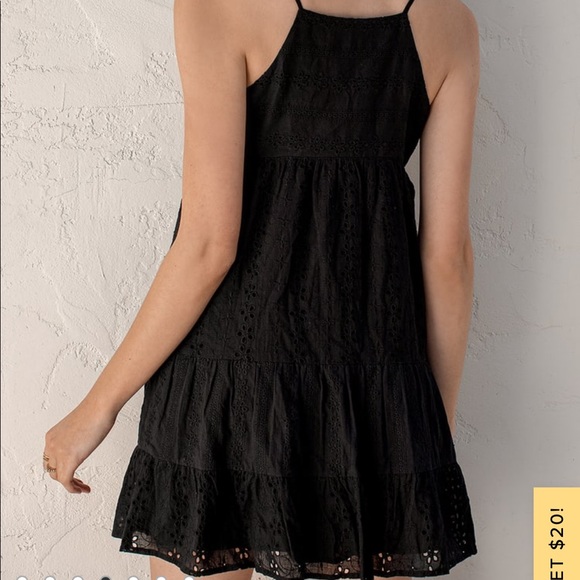Lulu’s Eyelet Black Dress - Picture 2 of 6